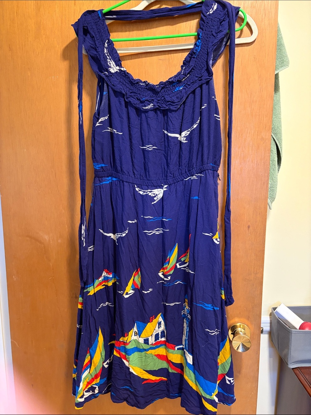Anthropologie Royal Blue Sailboat & Coastal Print Sundress